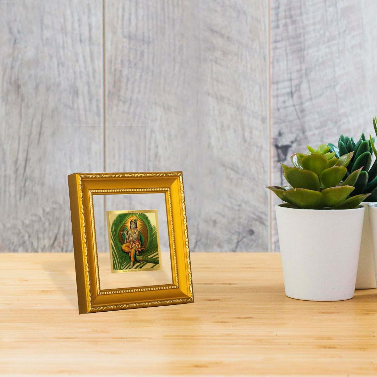 Diviniti Krishna Gold Plated Wall Photo Frame, Table Décor| DG Frame 101 Size 1A and 24K Gold Plated Foil| Religious Photo Frame Idol For Pooja, Gifts Items (10 CM X 10 CM)