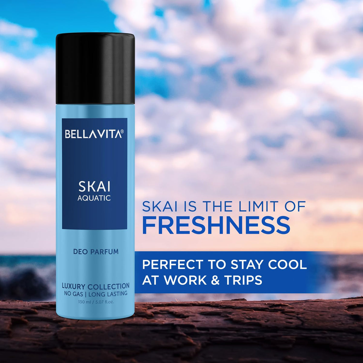 Bella Vita Luxury Men Fresh Wave Combo For Him & Her, Pack Of 2 Premium Long Lasting Fragrance Scent - Skai Aquatic 100 Ml & Skai Body Parfum Deodorant Spray - 150 Ml