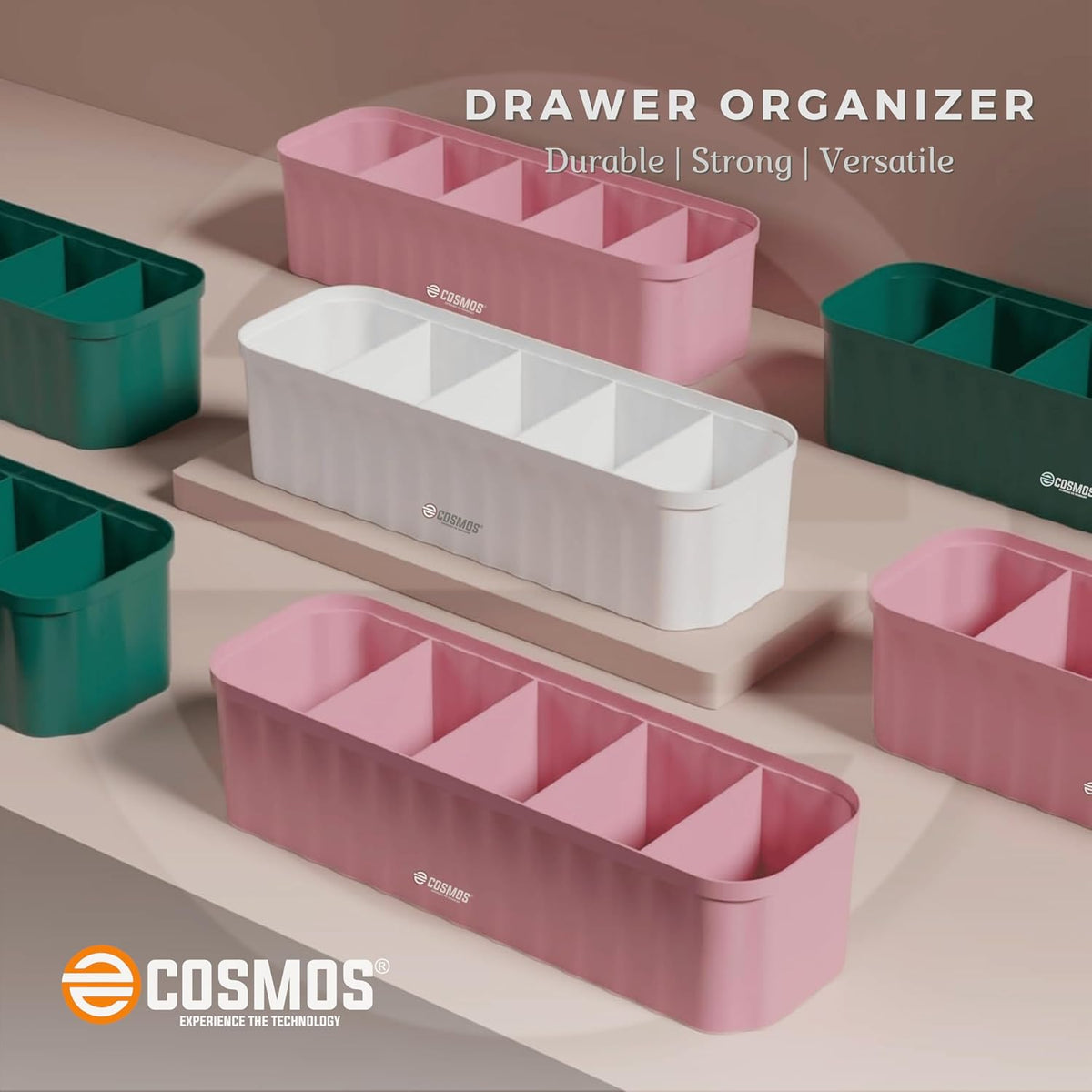 E-COSMOS Drawer Organizers for Undergarments, Socks, Bras, Ties, Scarves, Wardrobe Storage Box Kitchen Tools (Pack Of 4)