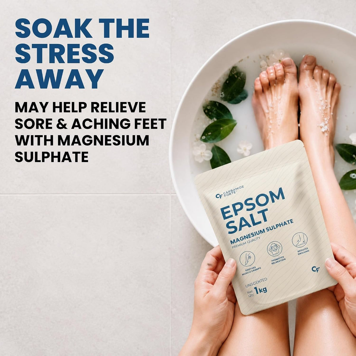 Carbamide Forte Epsom Salt for Foot & Bath 1kg | Magnesium Sulphate Crystals for Relaxing Bath, Foot Soak & Garden Use | Epsom salt for Pain Relief Foot & Muscle Relaxation
