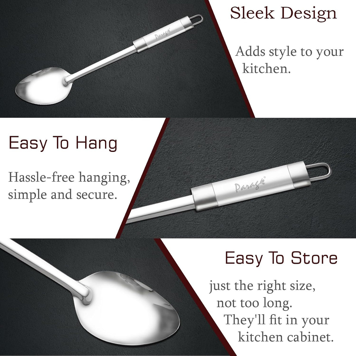 Parage 6 Pieces Stainless Steel Kitchen Tools for Cooking & Serving, Basting Spoon (Chamcha), Ladle(Karchhi), Slotted Turner, Skimmer(Jhara), Turner/Spatula (Palta), Blending Egg Whisk, Silver