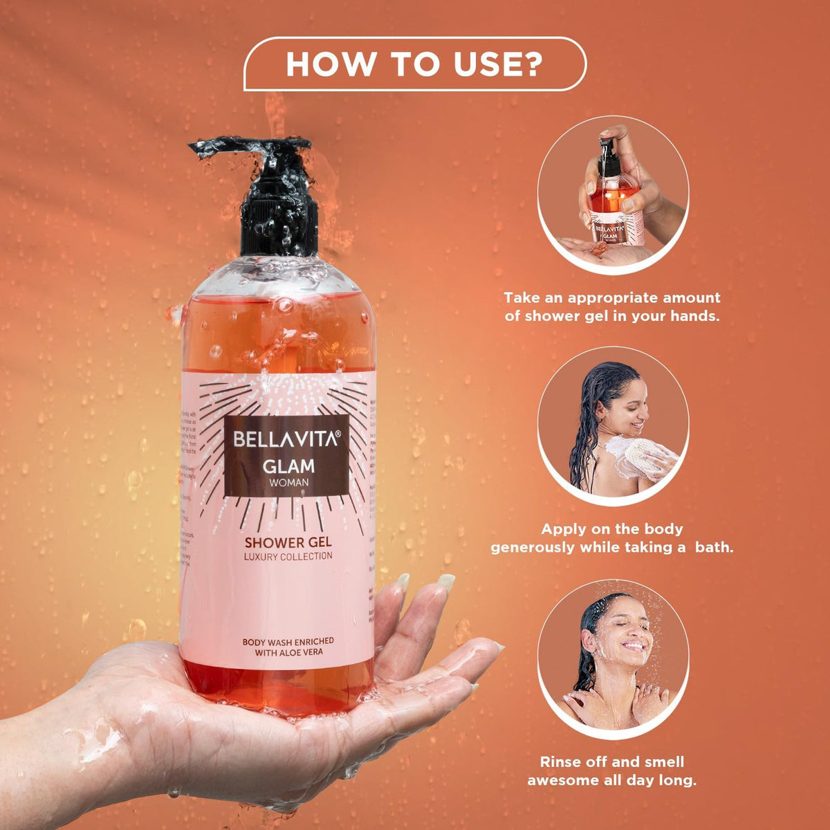 Bella Vita Luxury Glam Woman Body Wash Refreshing Shower Gel for Deep Cleansing, Hydrating, Moisturising, Softer & Smoother Skin with Aloe Vera 500 ml