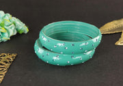 NMII Designer Glass Kada Set For Women & Girls Studded With Zircon Gemstone | Girls Bangle Bracelet | Traditional Chudi | Stylish Glass Kada For Party, Wedding - Set Of 2