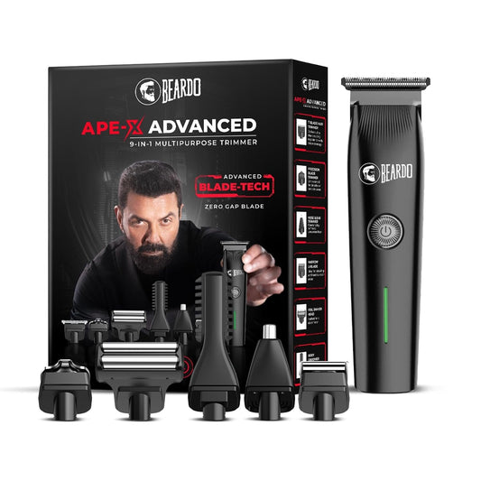 Beardo Ape-X Advanced 9-in-1 Full Body Trimmer for Men | Beard, Hair, Body, Precision, Ear & Nose Grooming Kit | Self-Sharpening Stainless Steel Blades | Type-C Fast Charging | Cordless Grooming