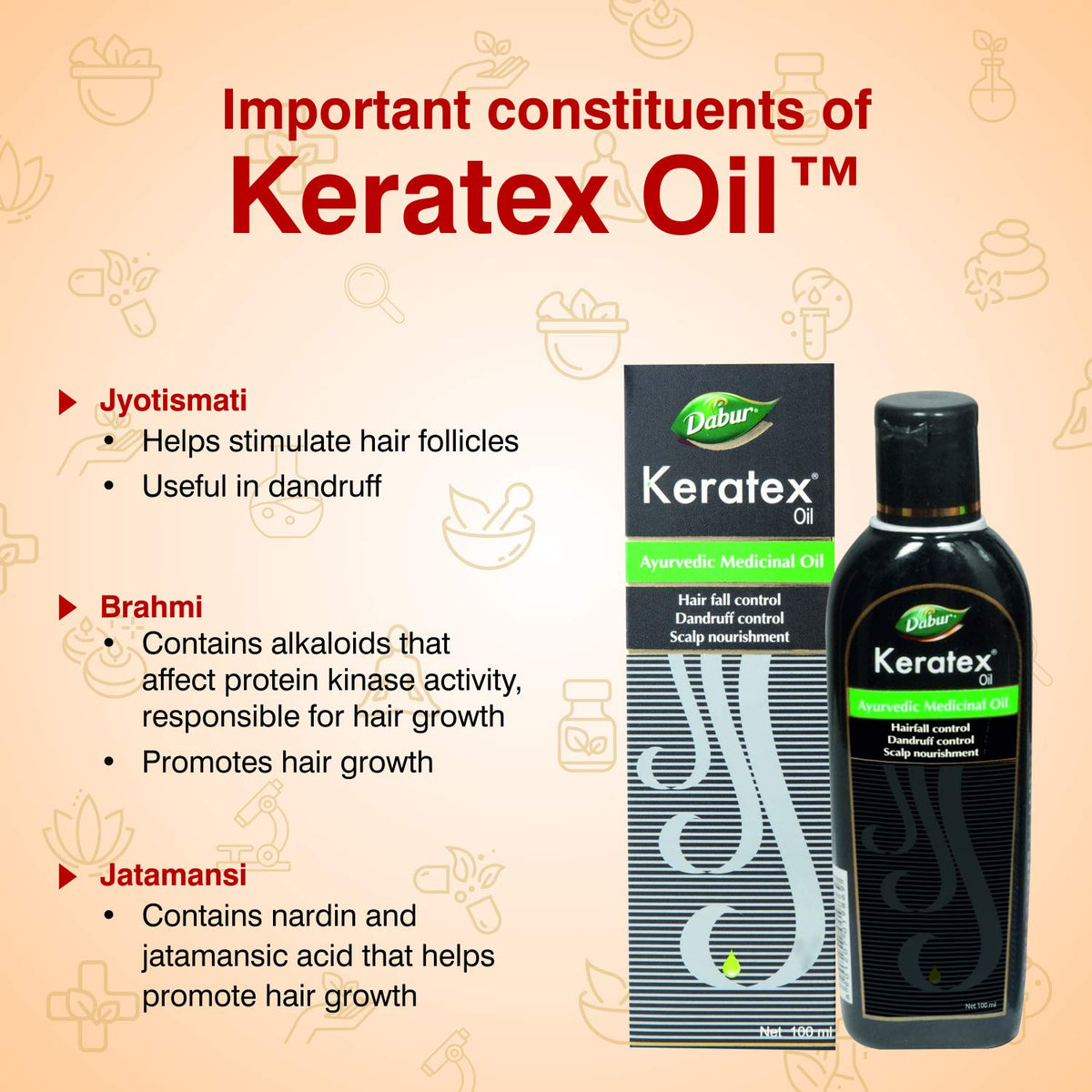 Dabur Keratex Oil Ayurvedic Medicinal Oil Reduces Hairfall, 100 Ml