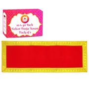 Bhakti Lehar Red Velvet Pooja Cloth | Long Length Aasan for God Idol Sitting, Mandir Shelf, Puja Chowki Table and Home Temple Decoration - Pack of 1 (10 x 40 Inch)