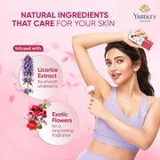 Yardley London London Rose Underarm Deodorant Roll On | With Licorirce Extract & Floral Extracts | Smooth & Eventoned Underarms | 72 H Long Lasting Floral Scent| 0% Alcohol & Dermat Approved | For Women | 50ml