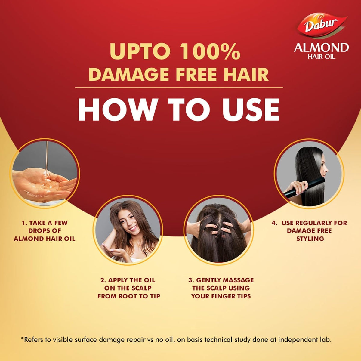 Dabur Almond Hair Oil - 580ml(290ml*2) | Provides Damage Protection | Non Sticky Formula | For Soft & Shiny Hair | With Almonds, Keratin Protein, Soya Protein & 10X Vitamin E