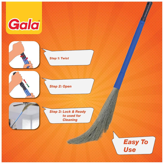 Gala No Dust – India's No. 1 Broom | Extendable Handle, No Ladder Needed for Ceiling & Fan Cleaning | Broomstick Jhadu | Traps Fine Dust & Hair, No Back Strain