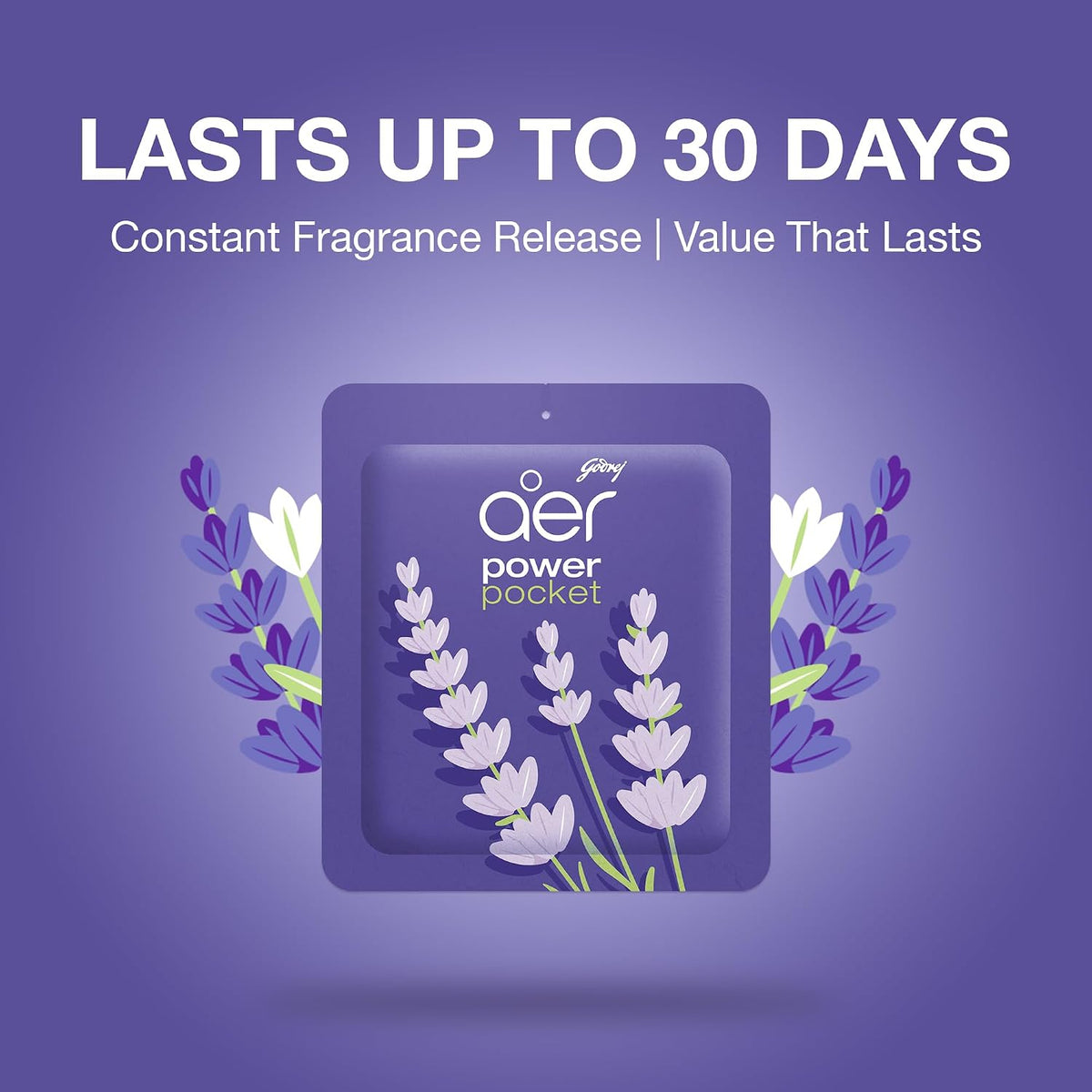 Godrej aer Power Pocket Bathroom Freshener – Lavender Bloom (10g) | Lasts up to 30 days | Germ Protection