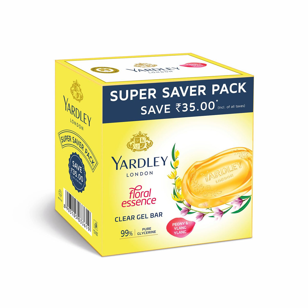 Yardley London Yardley Clear Gel Bar Peony & Ylang Ylang - With 99% Pure Glycerin And Natural Floral Oils 125Gx3