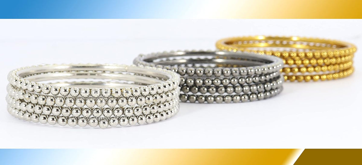 NMII Non-Precious Metal Base Metal with Ball Chain Linked Glossy Finished Kada Set For Women and Girls