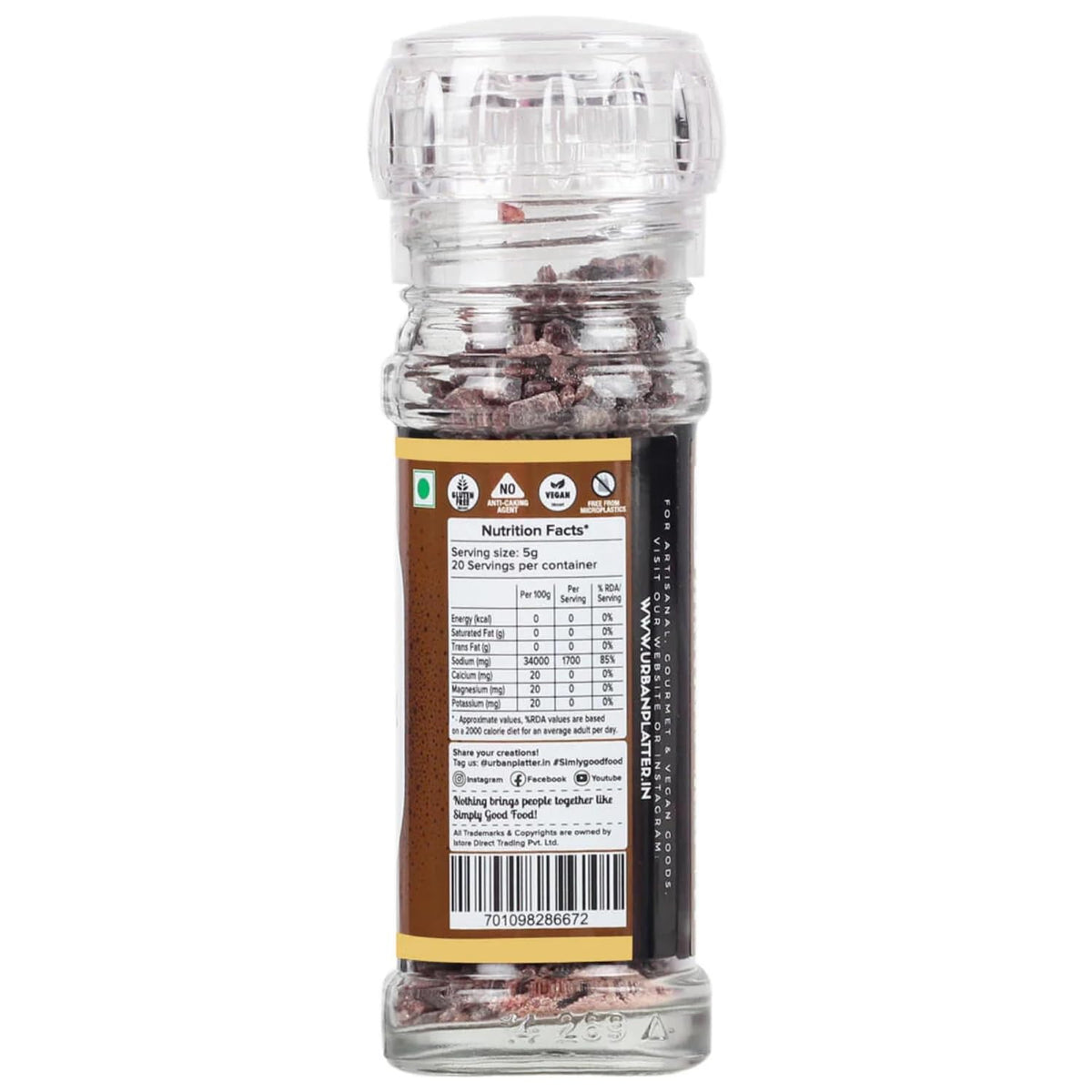 Urban Platter Black Rock Salt Grinder, 100g (Sendha Namak | Easy to Grind | Free from Micro-Plastics | Pure & Natural | Rich in Natural Minerals)