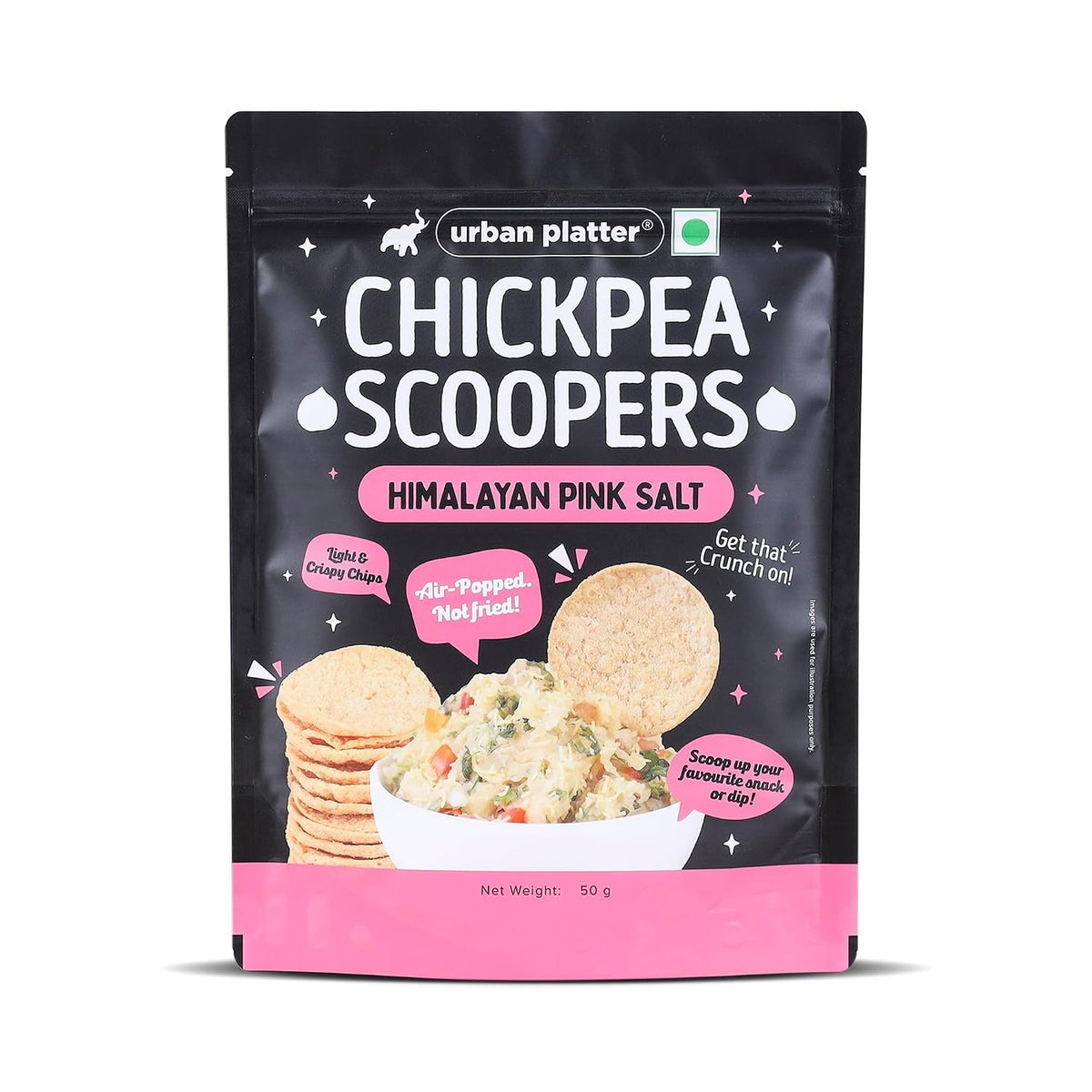 Urban Platter Chickpea Scoopers - Himalayan Pink Salt, 50g (Popped Chips | Lightly Salted | Air Popped, Not Fried)