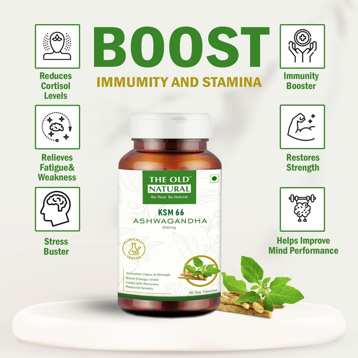 The Old Natural KSM-66 Ashwagandha 500 mg 60 Veg Capsules | Extra Strength Natural Formulation | Support strength & energy | Withania Somnifera Extract -(Pack of 2 Bottles)