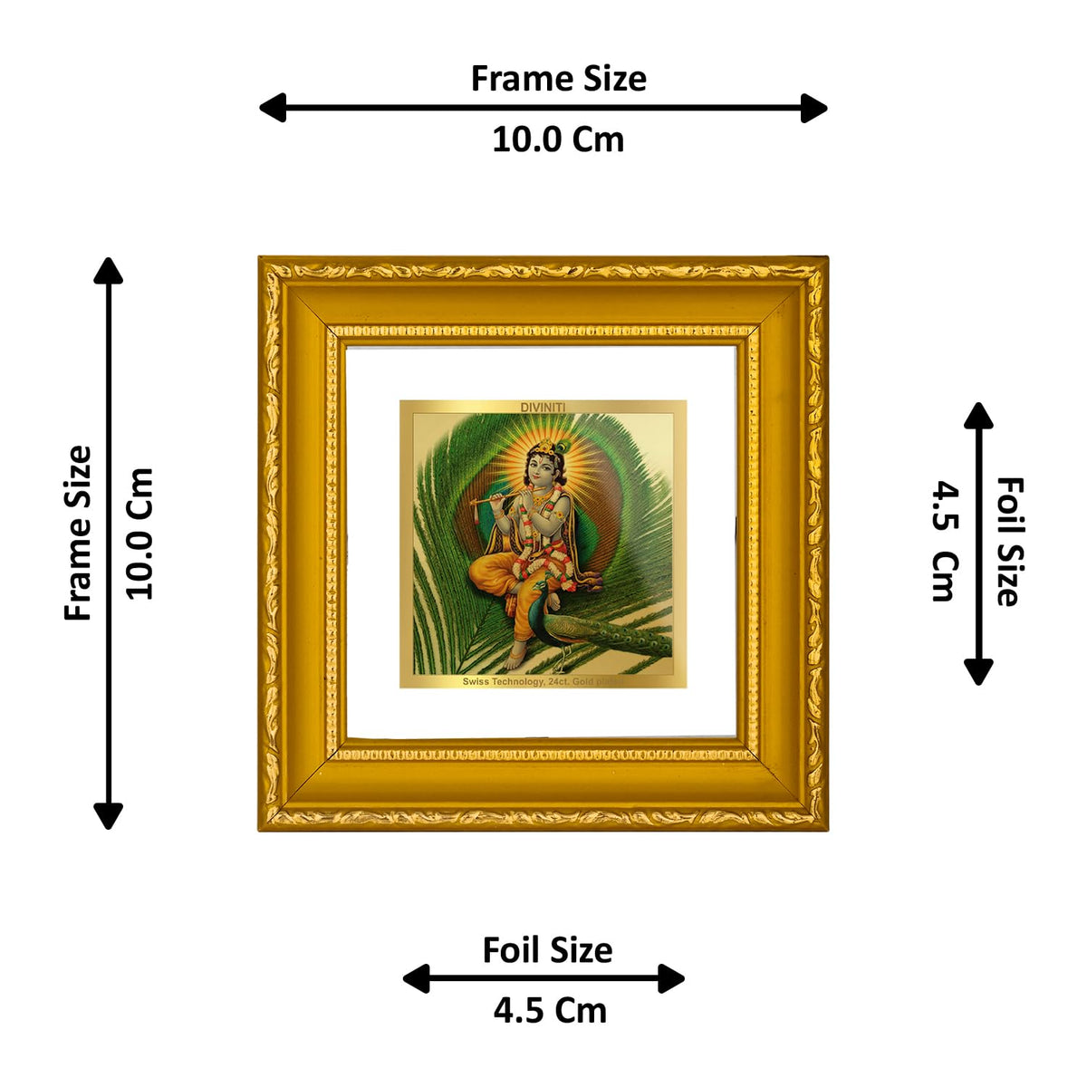 Diviniti Krishna Gold Plated Wall Photo Frame, Table Décor| DG Frame 101 Size 1A and 24K Gold Plated Foil| Religious Photo Frame Idol For Pooja, Gifts Items (10 CM X 10 CM)