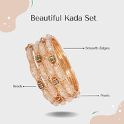 NMII Alloy Metal Golden Bangles Set For Girls & Women Studded Pearls, Beads and Chain | Stylish Bangles Set | Fancy Bangles Jewellery | Women's Bangle | (Pack of 4)