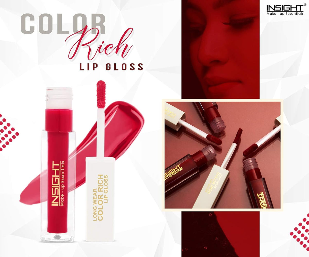 Insight Cosmetics Glitter Makeup Highlighter, 3.5 gm&INSIGHT Long Wear Color Rich Lip Gloss, Glossy Finish - LG41-01