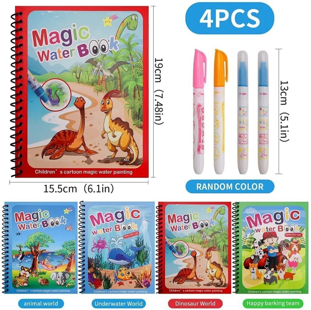 Toy Imagine Water Magic Coloring Books for Kids with 4 Refillable Pens Pack