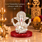 DIVINITI Premium Four Hand Ganesha Idol with Silver-Tone Finish & Vibrant Accents | Lord Ganesh Ji Showpiece with Stable Base & Premium Gift Box | Home, Mandir, Office & Gifting | 8 x 8 cm