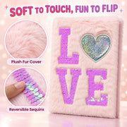 Toy Imagine Plush Notebook Diary Journal for Writing, Drawing & Notes Soft Fur Cover A5 Diary with Sequin Cute Aesthetic Love Design Personal Journal Gift for Girls & Women (Assorted)