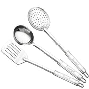 Parage 3 Pieces Stainless Steel Kitchen Tools for Home & Kitchen, Cooking & Serving, Slotted Turner/Spatula (Palta), Skimmer/Jhara/Poni, Ladle(Karchhi), Dual Tone Handle Kitchen Gadgets, Silver