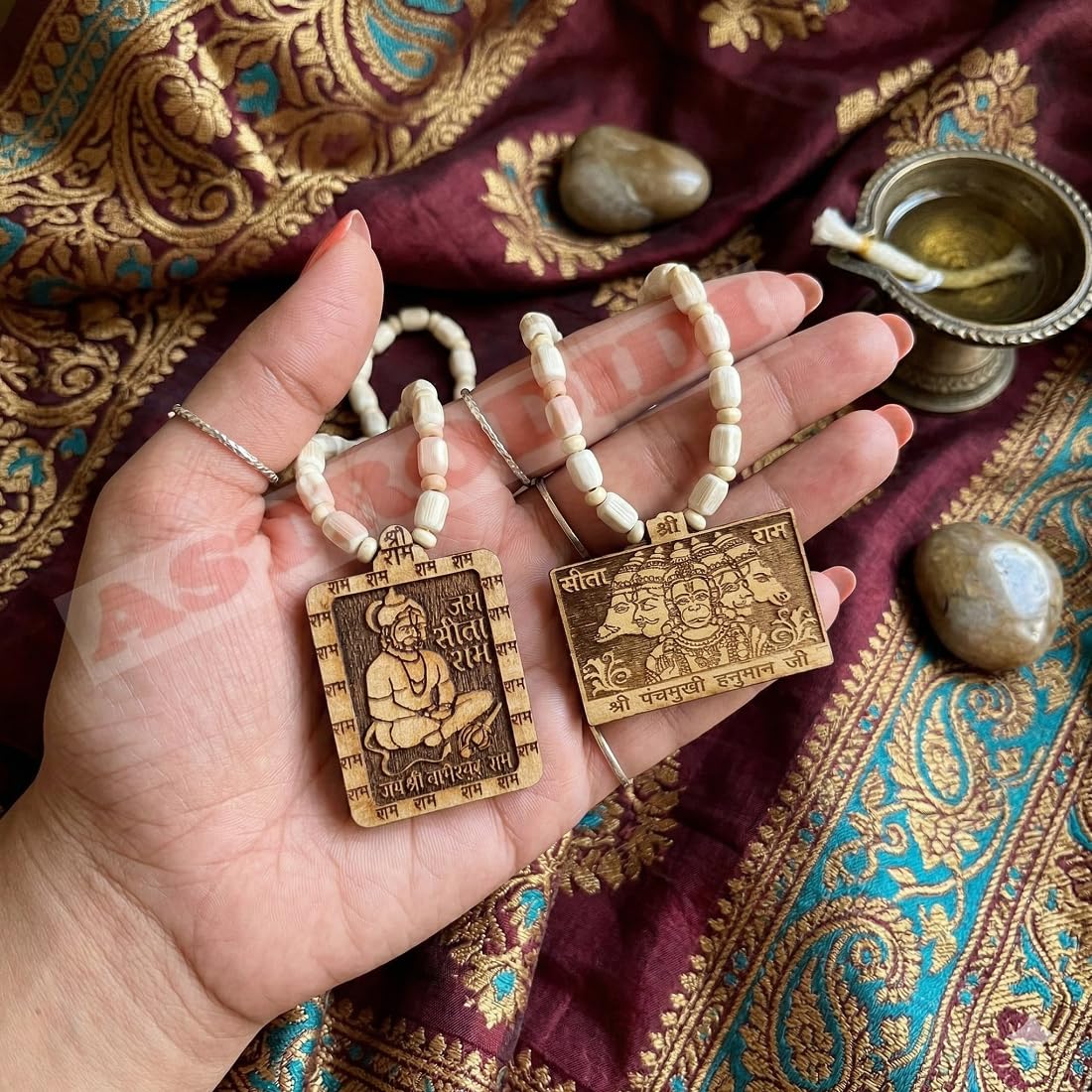 ASTRODIDI Jai Shri Bageshwar Dham and Panchmukhi Hanuman Ji Locket Tulsi Mala | Handmade Jai Sita Ram Original Tulasi Kanthi Mala for Man and Women (2 PCS COMBO)