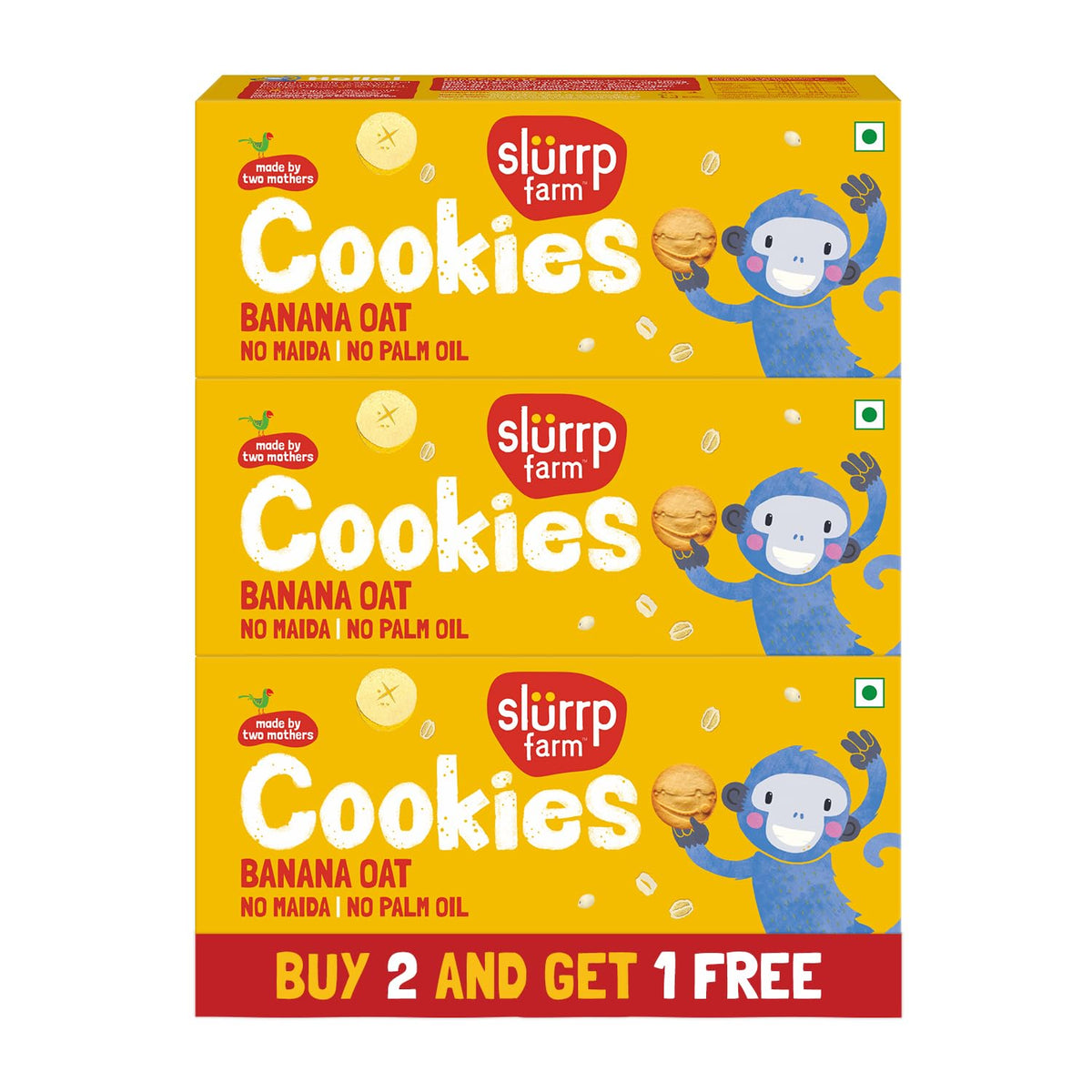 Slurrp Farm Banana Oat Cookies | No Maida No Refined Sugar | Healthy Cookies Made With Multigrain | Perfect for Tiffins, Travel or Snack Time | Pack of 3 x 80g