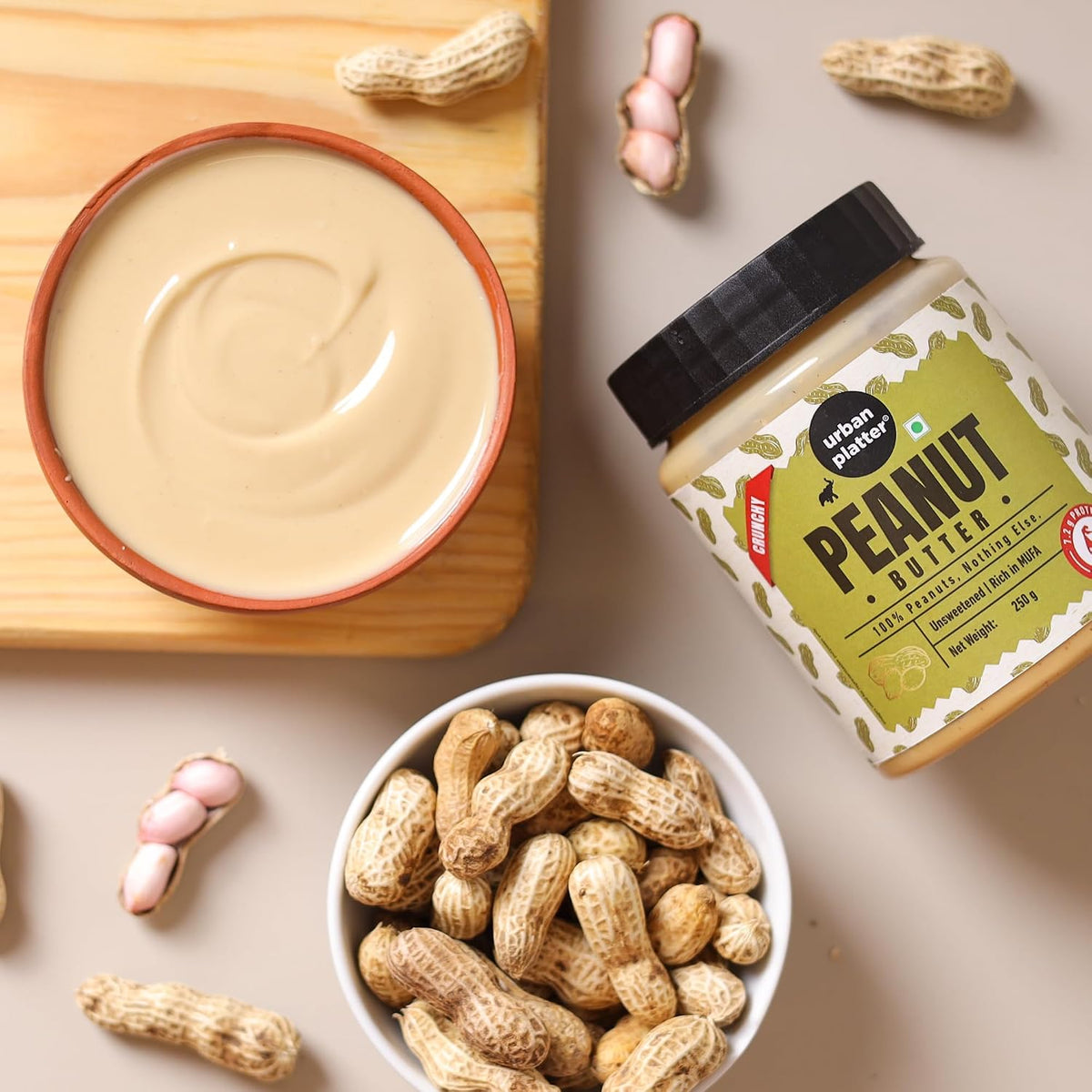 Urban Platter Crunchy Peanut Butter, 250g (Bold Roasted Flavour | Crunchy Texture | Single Ingredient | Keto-Friendly)