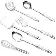 Parage 6 Pieces Stainless Steel Kitchen Tools for Cooking & Serving, Basting Spoon (Chamcha), Ladle(Karchhi), Slotted Turner, Skimmer(Jhara), Turner/Spatula (Palta), Blending Egg Whisk, Silver
