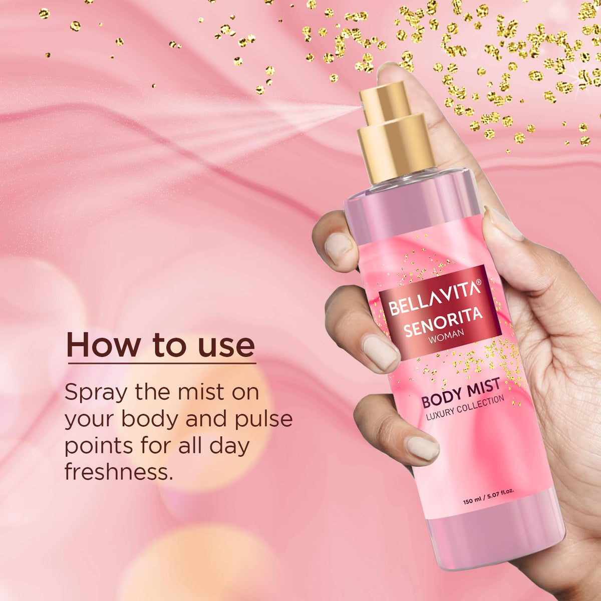 Bella Vita Luxury Senorita Women Body Spray Mist Perfume for Refreshing Floral & pomegranate Long Lasting Fragrance with Mint 150 Ml