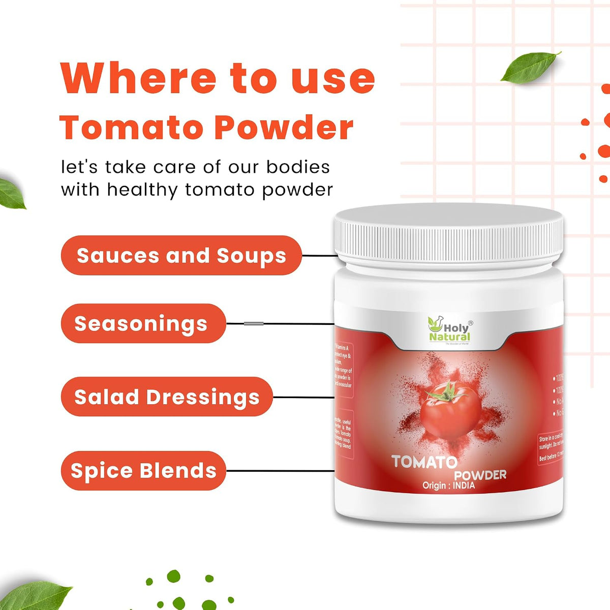 Holy Natural Tomato Powder - 500g | Rich in Vitamin A & C | Spray-Dried | Flavorful for Soups, Juices, Sauces, Ketchup & Seasoning