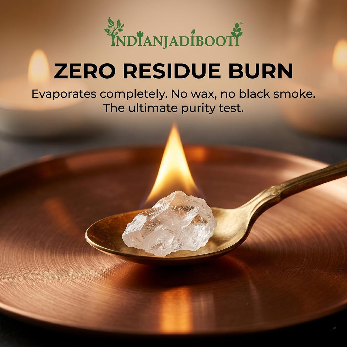 IndianJadiBooti Premium Bhimseni Kapoor – 100% Pure Natural Camphor Crystals for Pooja, Diffuser & Vastu – No Wax, No Residue, Pacha Karpooram for Meditation & Air Purification (100g (The Trial Pack))