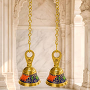 DSH Pure Brass Pooja Room Hanging Bell with Chain Set of 2, for Temple Mandir Home Decorative Bell (Blue)
