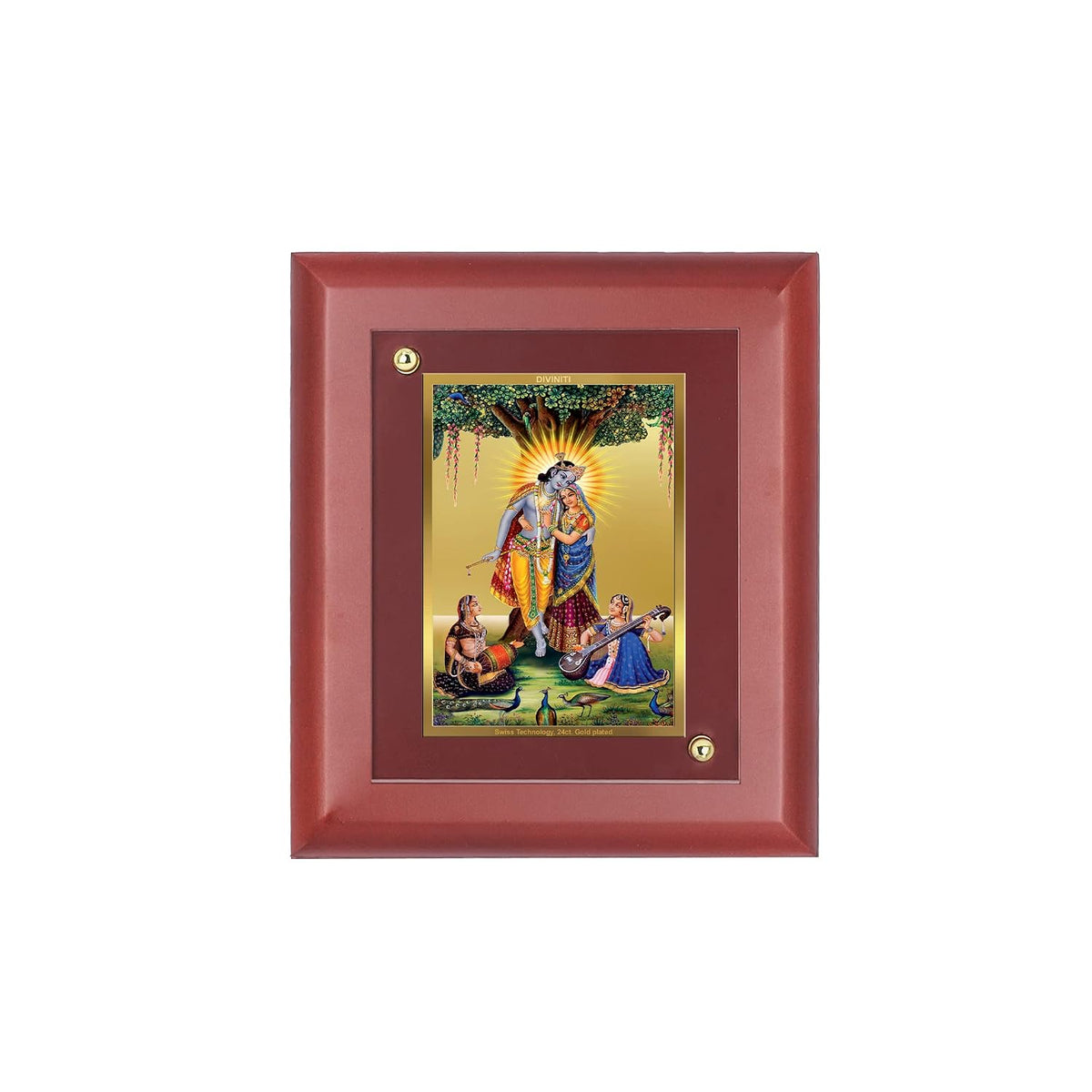 DIVINITI 24K Gold Plated Shri Radha Rani and Lord Krishna Photo Frame | Premium Religious Gift & Spiritual Home Decor | MDF Gold Foil Frame for Pooja Room, Mandir, Wall & Gifting | 16 x 13.5 CM