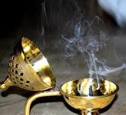 DSH Home Purifying Brass Dhuna Loban Burner Dhooni Dhoop Dani Dhuni Brass Table Dhoop Dani Incense Burner for Loban (Big)