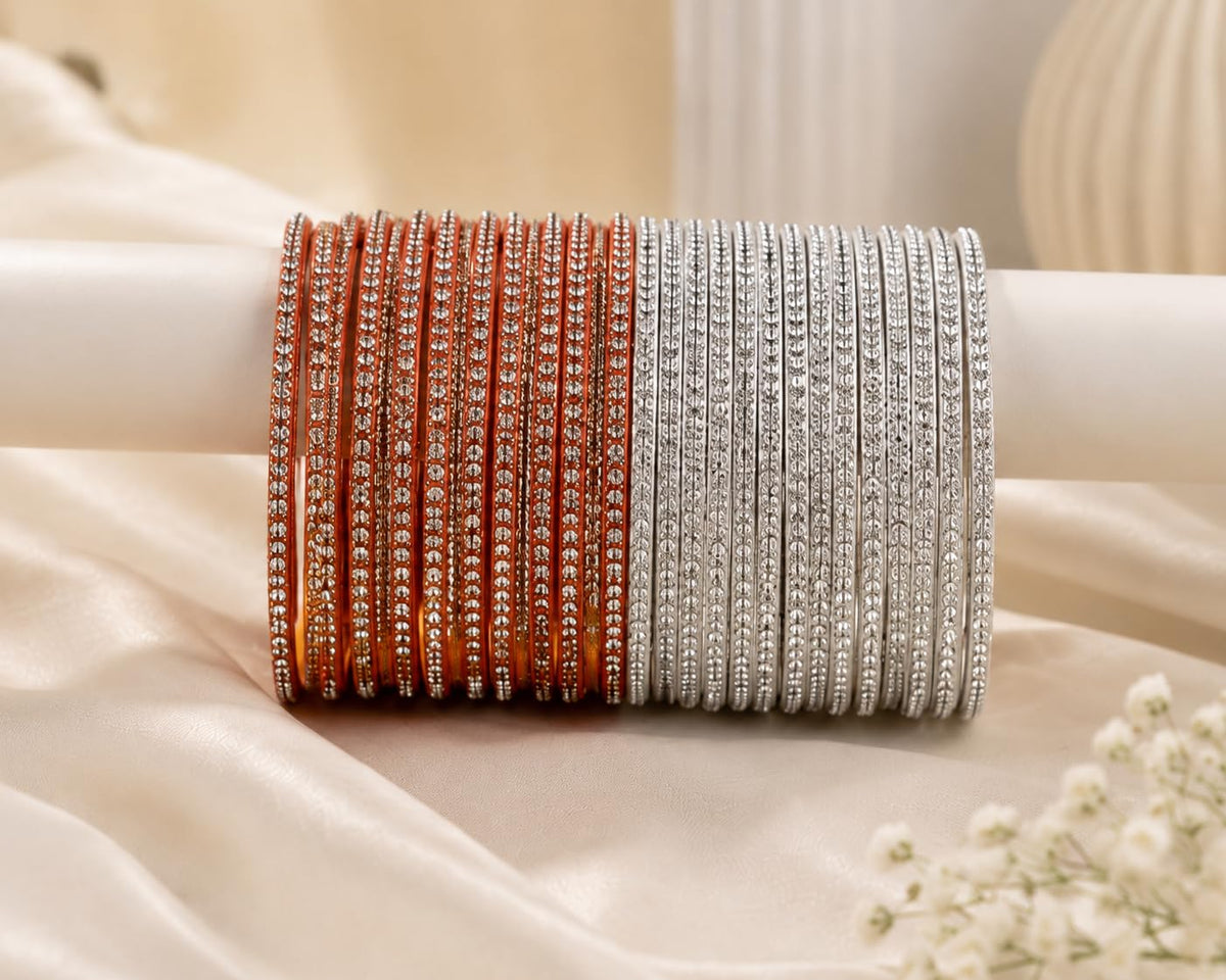 NMII Glass with Plain and Glossy Finished Bangle Set For Women and Girls