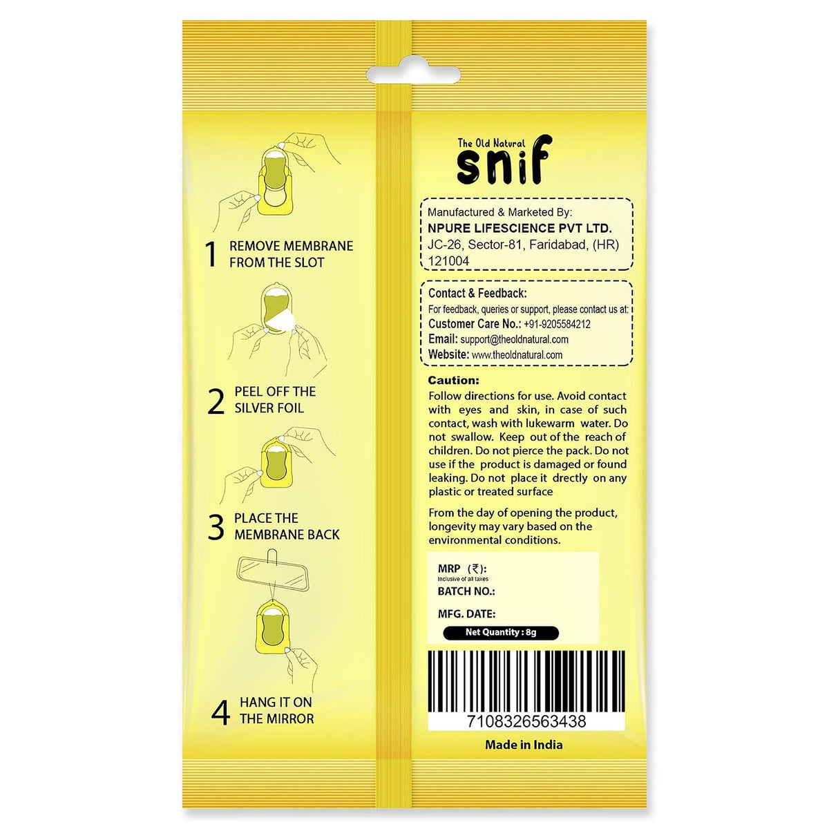 The Old Natural Car Air Freshener Hanging – Snif Gel Car Perfume, Essential Oil Based Long Lasting Car Fragrance (30–45 Days), Odor Eliminator Auto Air Freshener for Car – Citrus Fantasy