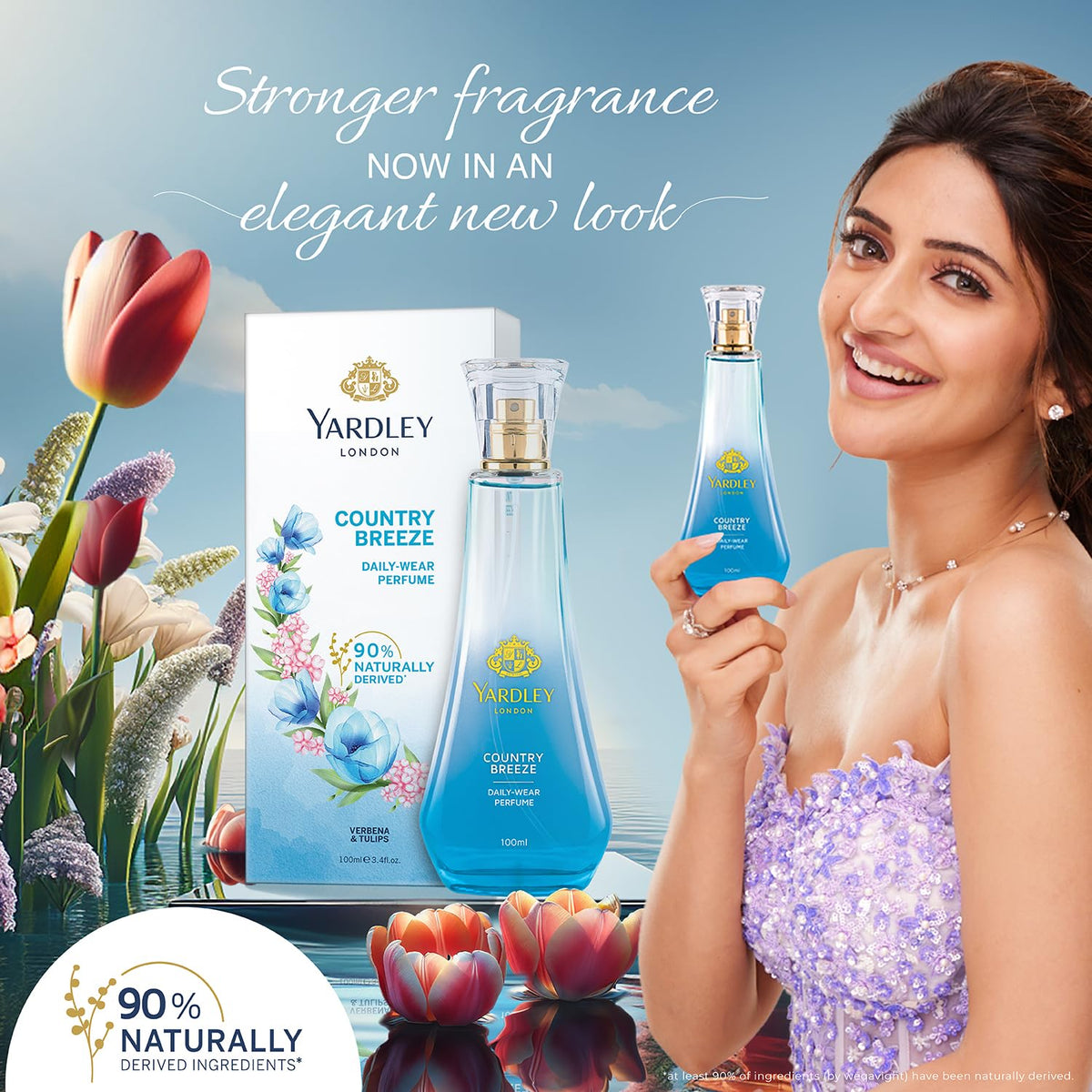 Yardley London Country Breeze Perfume Spray Floral Fruity Scent| 90% Naturally Derived| Verbena & Tulips Perfume For Women| 100Ml