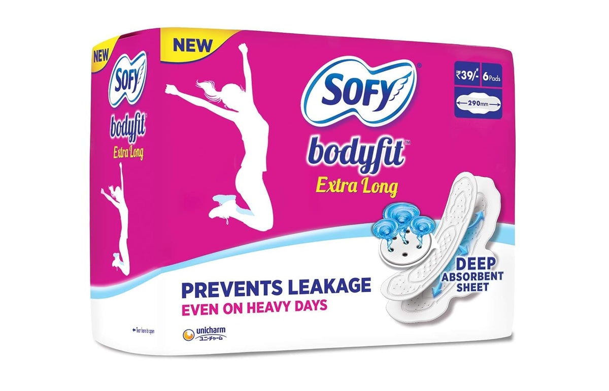 SOFY Bodyfit Extra Large AntiBActiria Sanitary Pad (Pack of 9, 6 Pads Each)