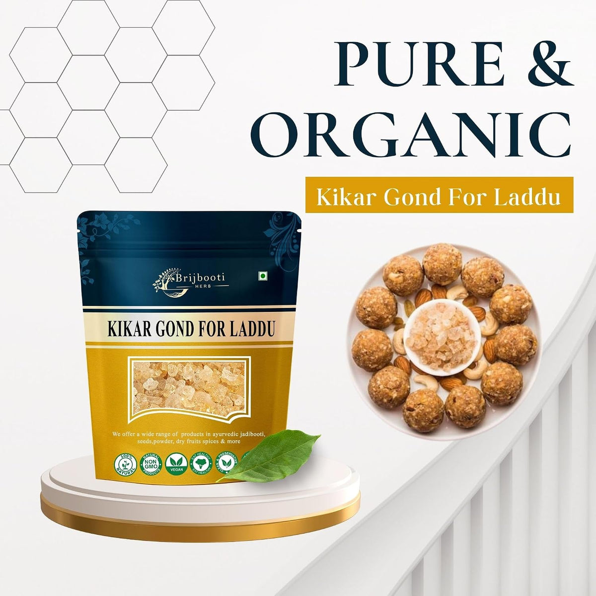 BrijBooti Organic Babool Gond For Ladoo -(250 Gr) Kikar Gond - Gum Arabic - Babul Gond - Edible Gum - Dink - Karuvelam Pisin - Premium Export Quality | FSSAI, GMP, ISO Certified