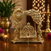 KridayKraft Metal Laddu Gopal Jhulla for Janmastmi Festive Gold Plated Decor Your Home Metal Palna for Krishna ji, Temple Office,Gift Article.