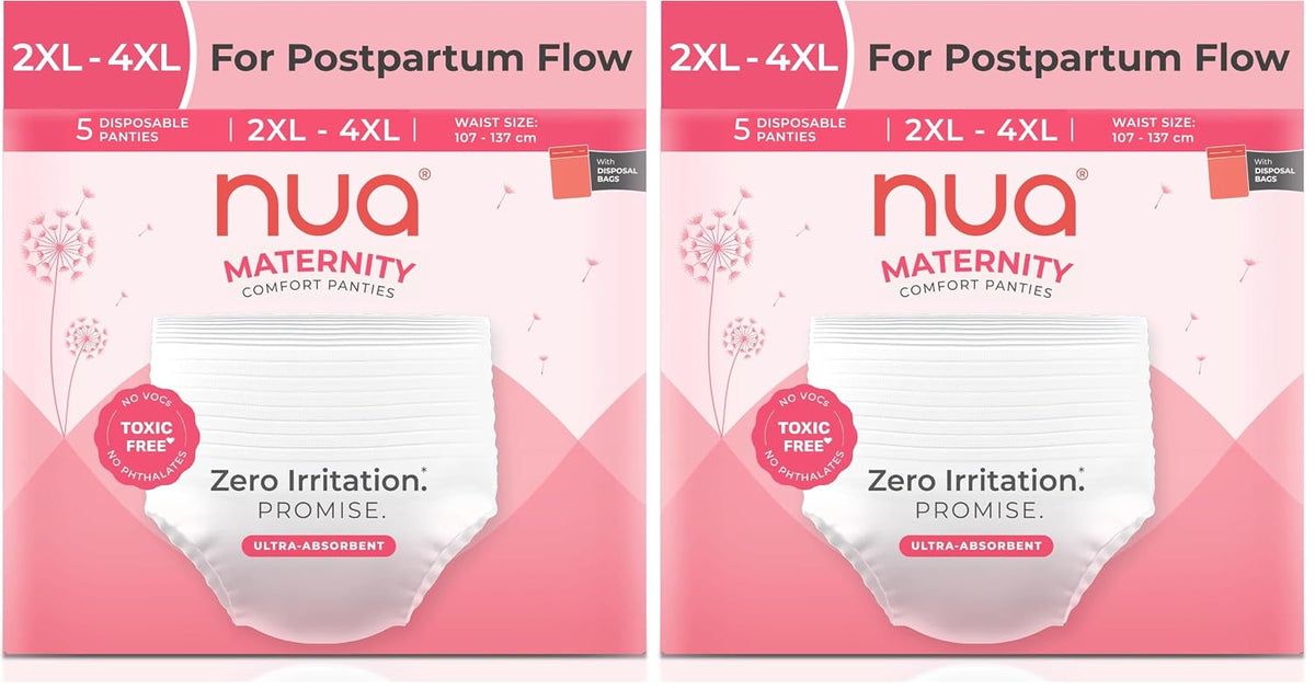 Nua Ultra-Safe Maternity Panties Xxl-Xxxl (38-54 Inches)|Postpartum Bleeding And Clots|4X More Absorbent|360 Degree Protection|25% Longer Absorbent Core|Breathable|Safe On Skin,Pack Of 5