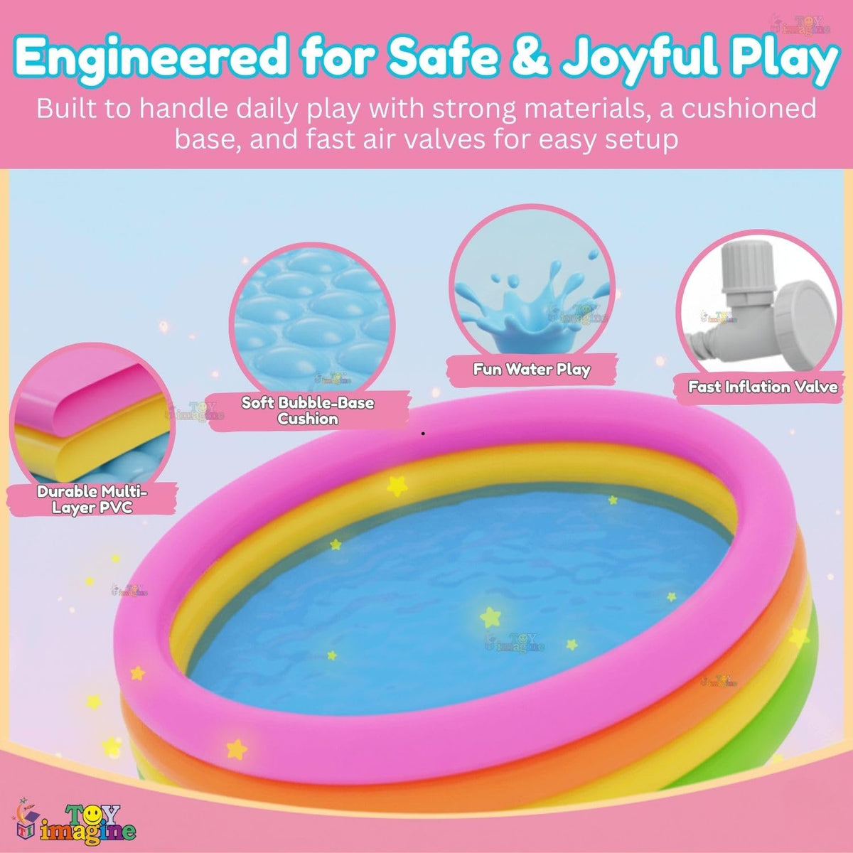 Toy Imagine 6 ft Inflatable Swimming Pool for Kids & Adults – Big Size Sunset Glow Round Colourful Ring Pool | Outdoor Indoor Water Pool | Fits 3–4 Kids | Summer Use