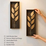 DSH Leaf Wall Art Panels Modern Rustic Home Décor Wall Hanging Sculpture for Living Room, Bedroom & Office (45X15 CM) Decoration Item (Titan Leaf, 2 Frames)