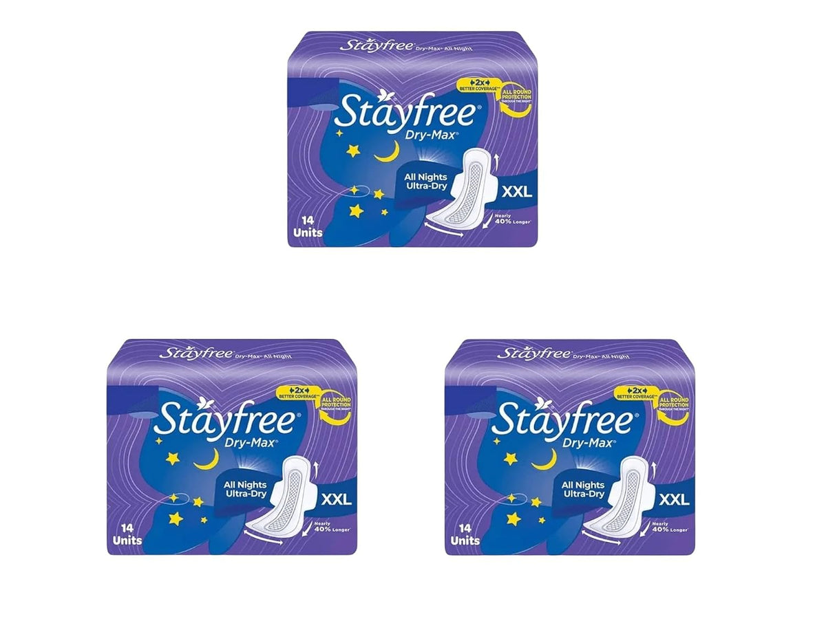 STAYFREE Dry Max All Night XL 14+14+14 Wings Sanitary Pad - (Pack of 3)