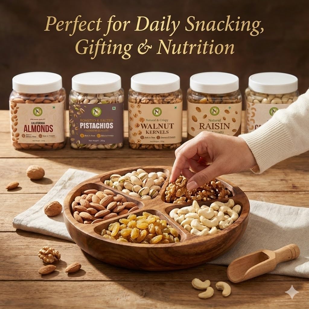 NatureVit Premium Mixed Dry Fruits Combo Saver Pack of 1.2 Kg | Almonds, Cashews, Pistachios, Raisins (250g Each) + Walnut Kernels (200g) | Healthy Snack Gift Box
