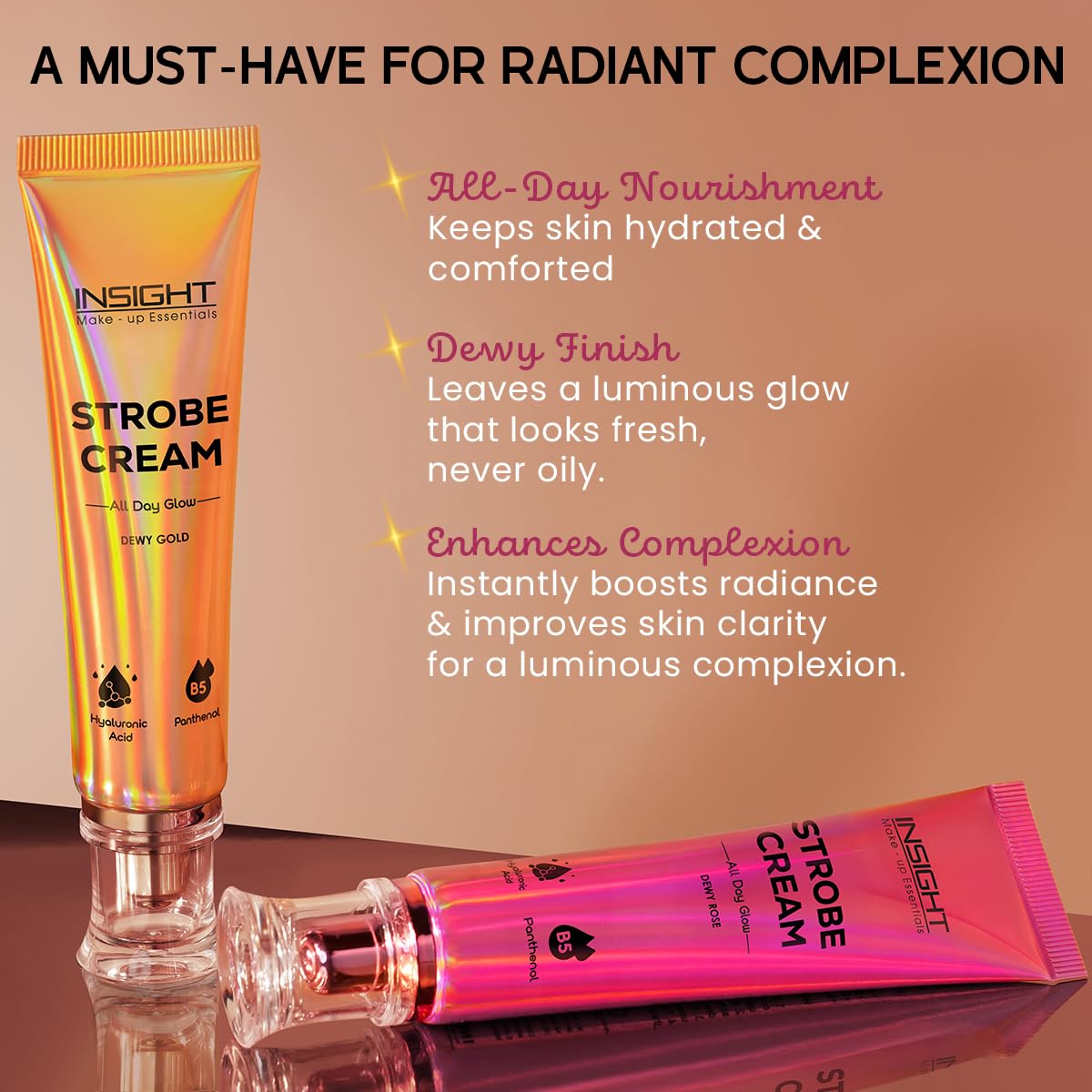 INSIGHT Strobe Cream - Dewy Rose | Instant Radiance & Dewy Glow | Enriched with Panthenol & Hyaluronic Acid | Light Diffusing Formula | Brightens & Hydrates | 30 g