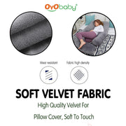 OYO BABY Pregnancy Pillows for Sleeping J-Shape Full Body Pillow and Maternity Support - for Back, Hips, Legs, Belly for Pregnant Women with Removable Washable Velvet Cover (Grey)