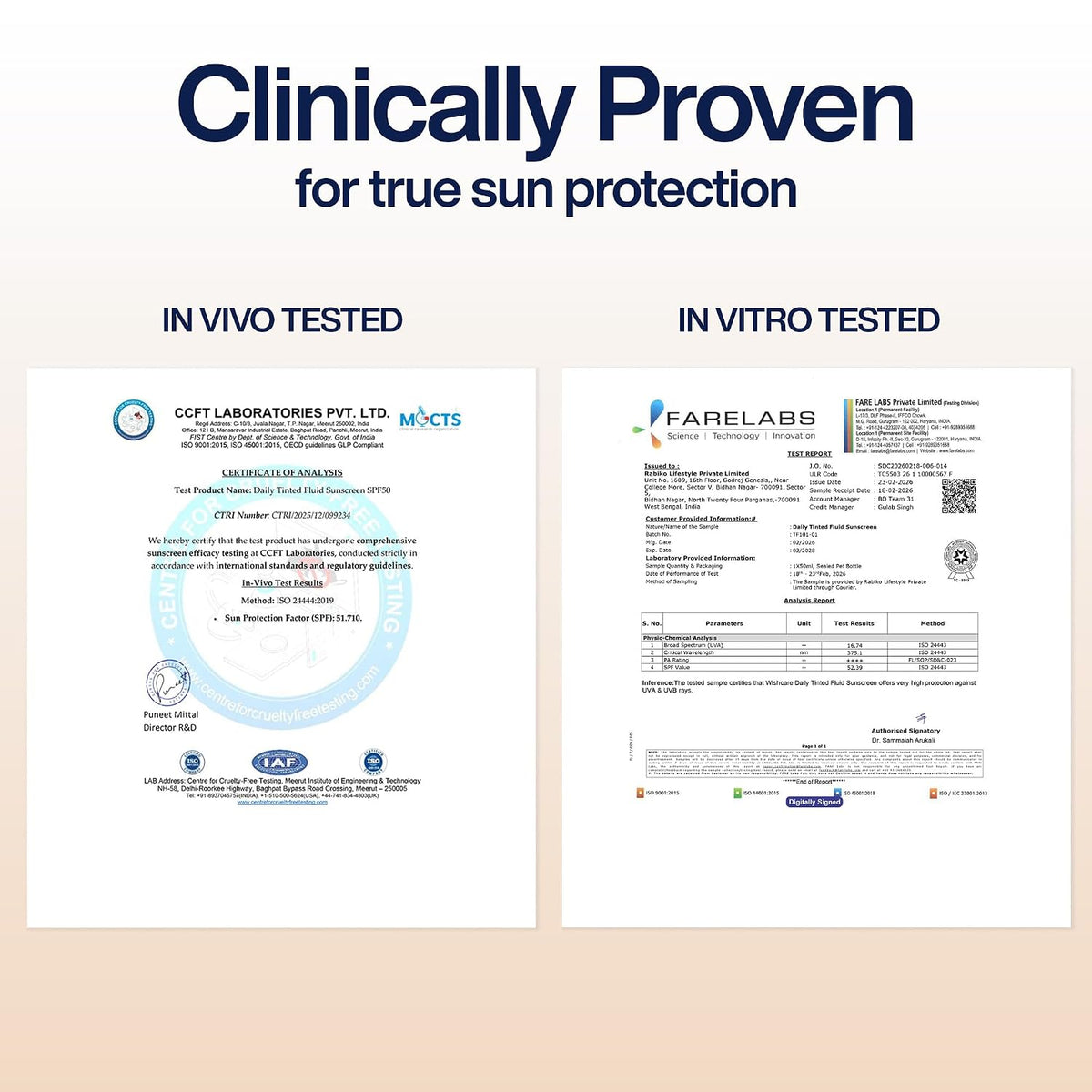 WishCare Daily Fluid Tinted Sunscreen SPF50 PA++++ | R302 | Broad Spectrum Protection for all skin types | In-Vivo Tested Tinted Sun Screen | D-Panthenol, Niacinamide, Ectoin & Ginseng | Evens & Protects | 50ml